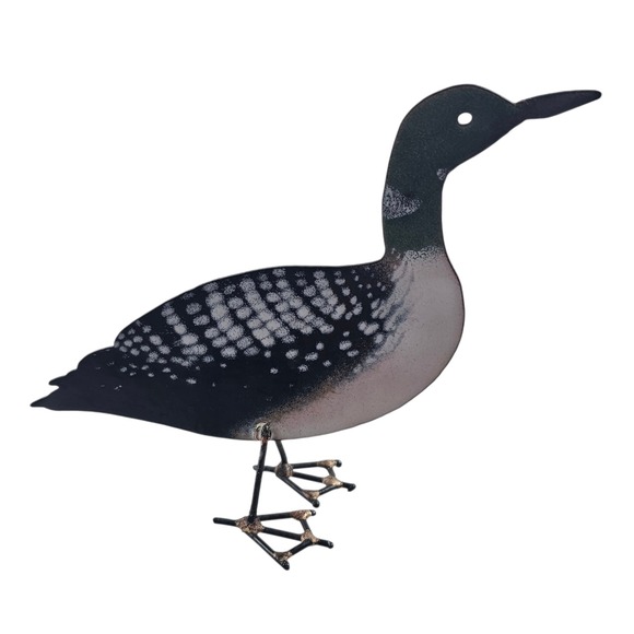 Metal Loon Bird Art Sculpture Decor Black White Table Mantle Bookshelf Figurine - Picture 1 of 13